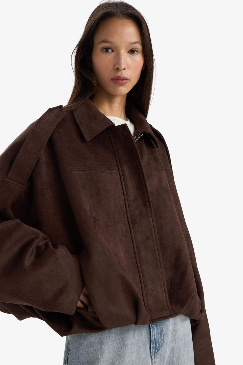 DeFacto Waterproof Regular Fit Suede Jacket - Image 4