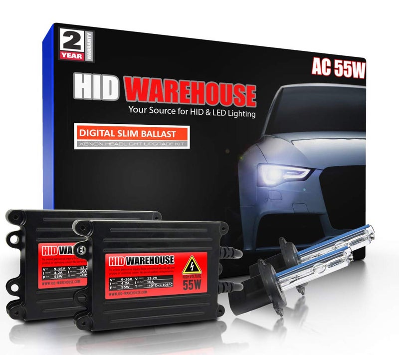 HID-Warehouse HIDWarehouse H7 5K 55W AC Xenon Bundle - Xenon Headlight Bulb with Slim AC Ballast - 5000K Bright White - Xenon Bulbs - 1 Pair - Image 1