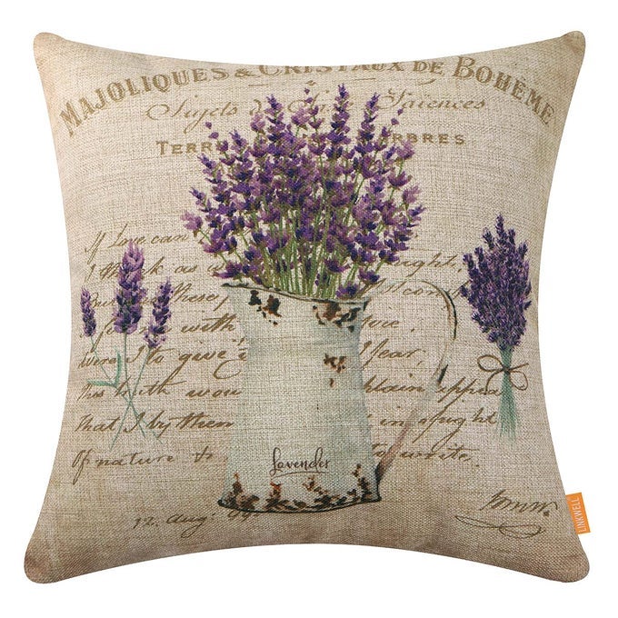 LAVENDER PILLOW COVERS 18X18 FOR FRENCH COUNTRY DECOR FARMHOUSE PURPLE FLOWER DECORATIVE CUSHION CASE OUTDOOR THROW PILLOWCASE SOFA COUCH CC1824