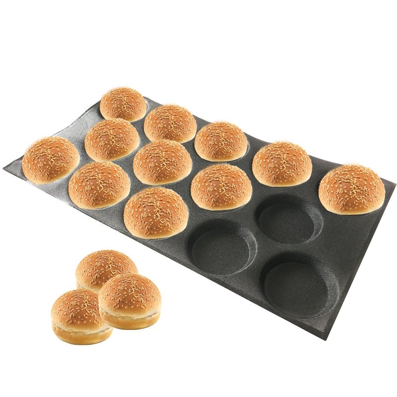 Bluedrop Silicone Hamburger Bread Forms Perforated Silicone Bakery Molds Tartlets Pita Moulds Sheets Food Grade for Industrial Large Size