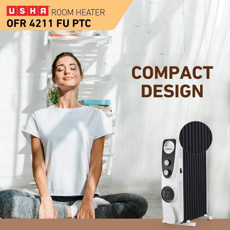 Usha USHA 4213 FU PTC U Shaped 13 Fin Oil Filled Radiator Room Heater Black2400 Watts  - Image 2