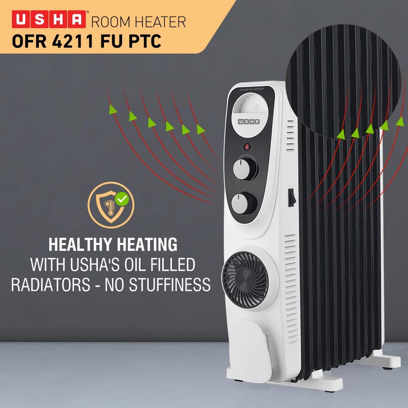 Usha USHA 4213 FU PTC U Shaped 13 Fin Oil Filled Radiator Room Heater Black2400 Watts  - Image 4