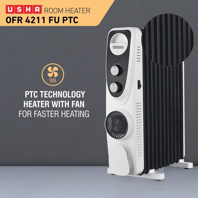 Usha USHA 4213 FU PTC U Shaped 13 Fin Oil Filled Radiator Room Heater Black2400 Watts  - Image 5