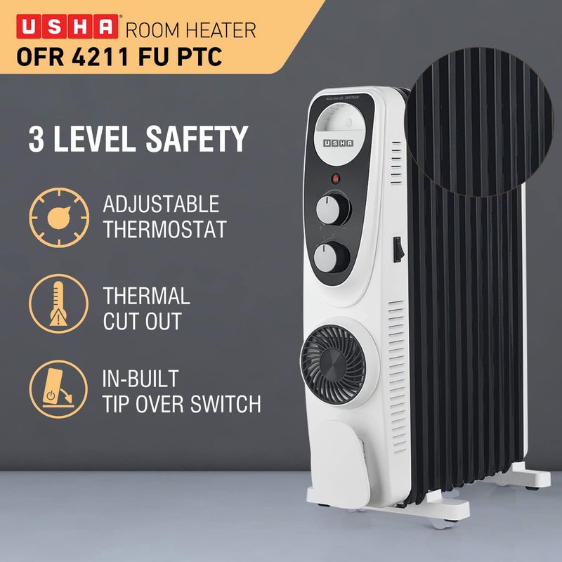 Usha USHA 4213 FU PTC U Shaped 13 Fin Oil Filled Radiator Room Heater Black2400 Watts  - Image 3