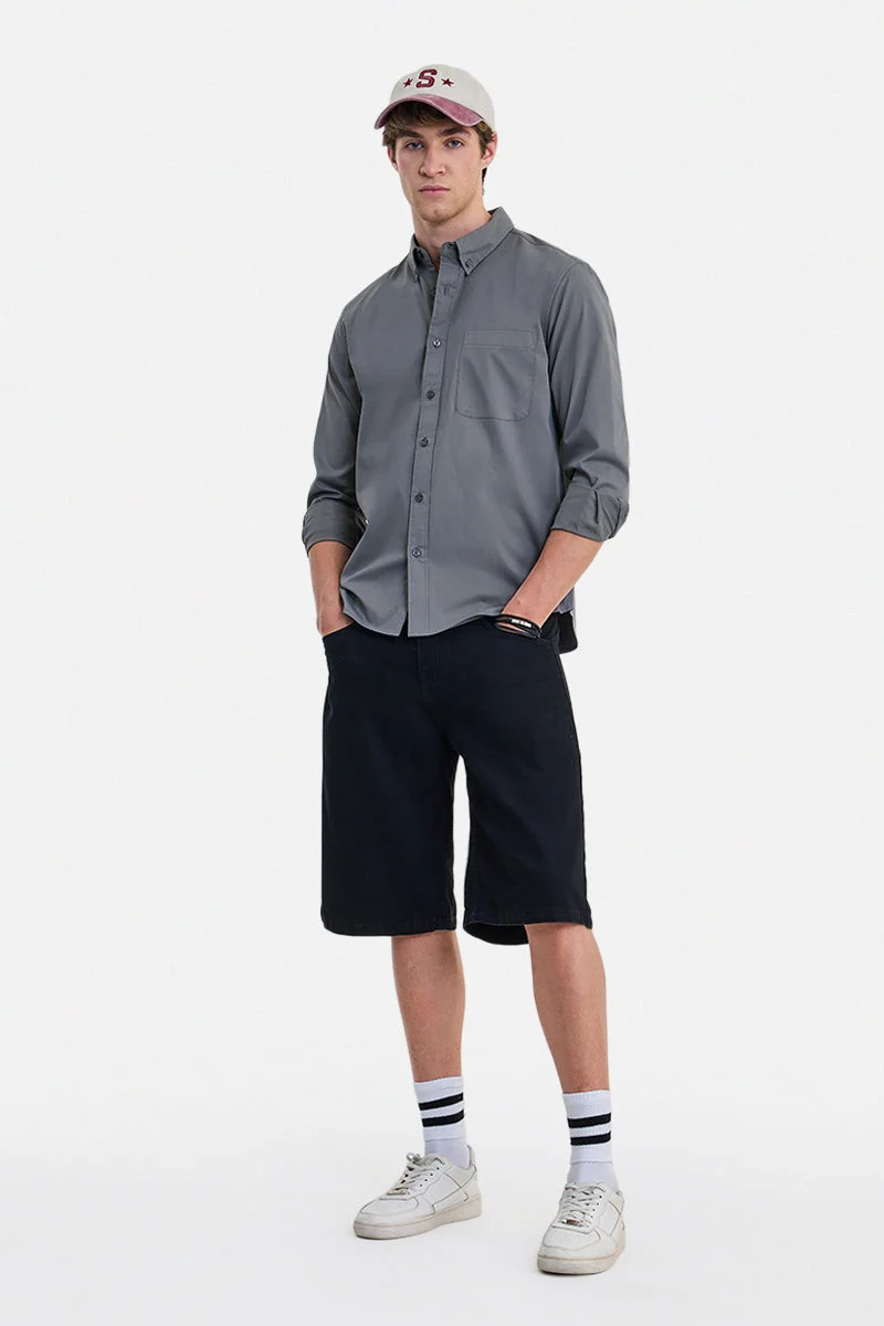 سنيتش Dark Grey Solid Long Sleeve Regular Fit Shirt