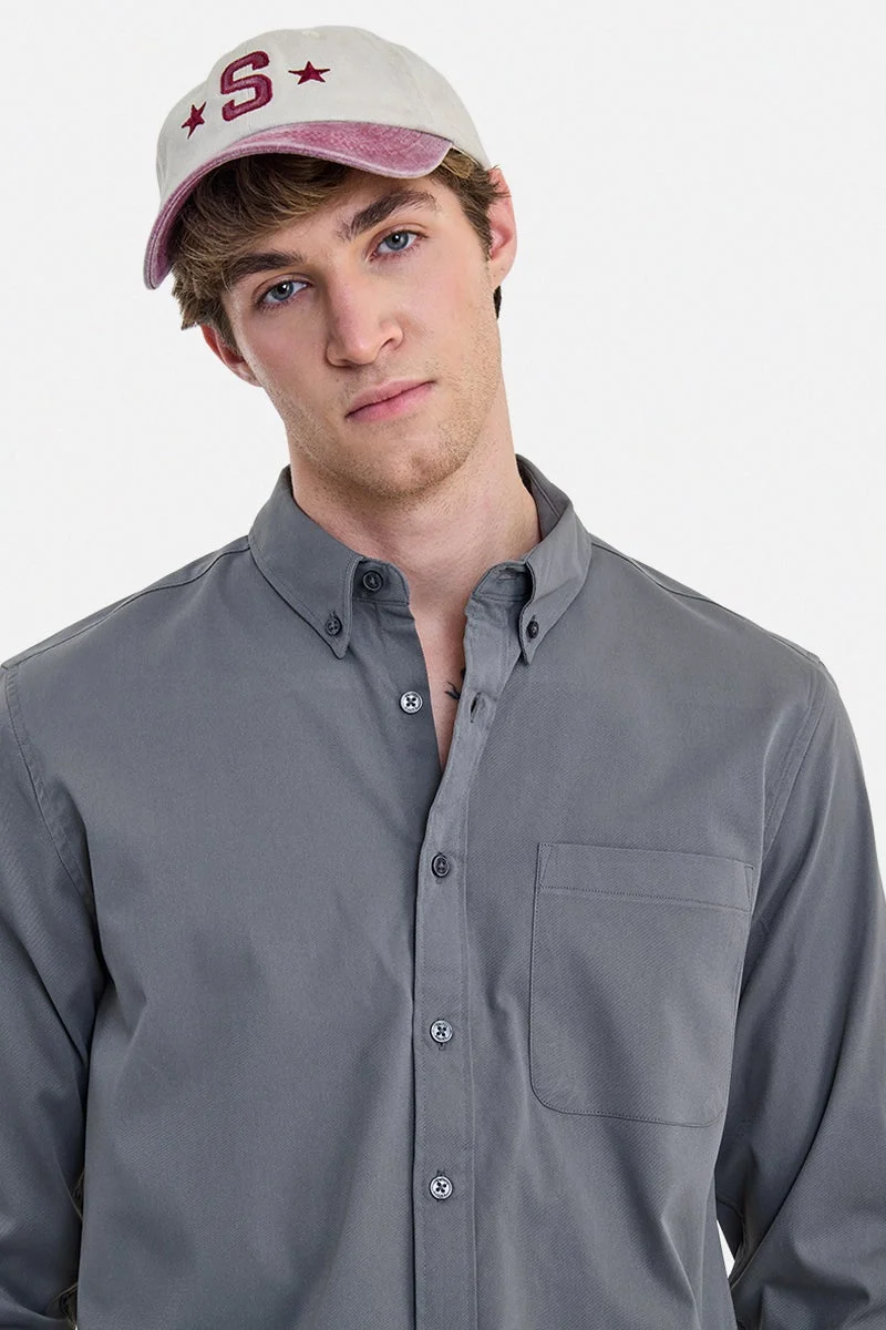 سنيتش Dark Grey Solid Long Sleeve Regular Fit Shirt
