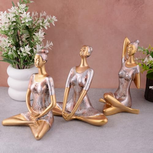zart Yoga Posture Lady Statue Figurine for Home Yoga Statue in Decor (Golden,Cooper) - Image 2
