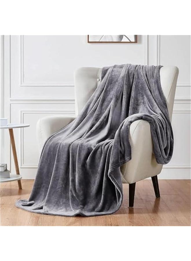 HOOKOR Fleece Blanket,280GSM Plush Throw Fuzzy Lightweigh, Super Soft Microfiber Flannel Blankets for Couch, Bed, Sofa Ultra Luxurious Warm and Cozy for All Seasons (Gray, 200x230cm) - Image 1