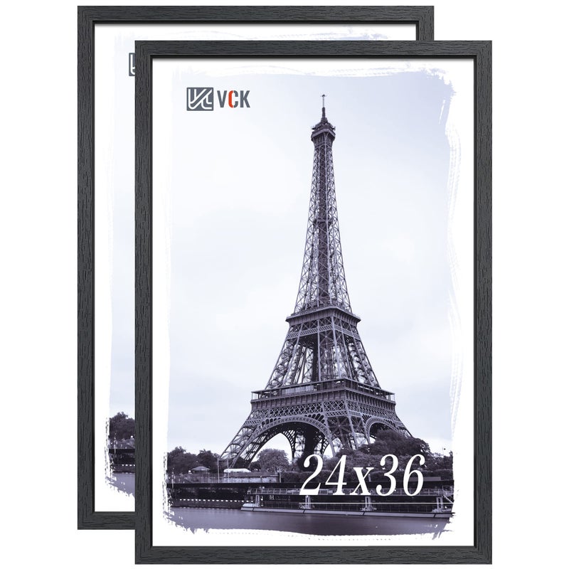 إطارات ملصقات VCK 24x36 عبوة 2 إطار صورة خشب صلب أسود بتصميم منسوج حصري لإطار معرض الجدران