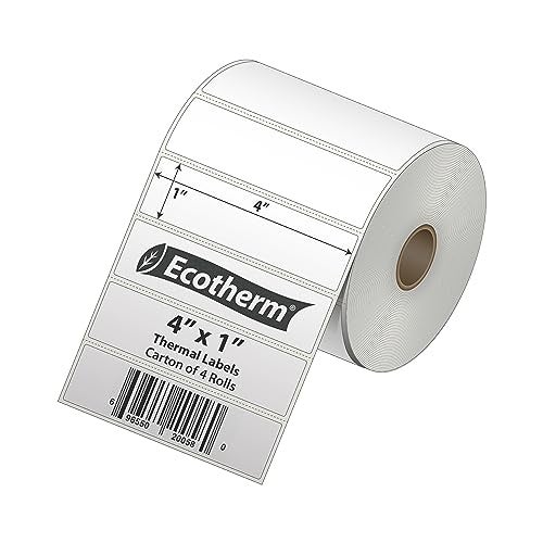Ecotherm 4" x 1" Thermal Labels | 4 Rolls | 5360 Labels | fits Zebra, Munbyn, Rollo, Godex, Arkscan, iDPRT, Offnova Thermal Label Printers and More | Blank White Adhesive Stickers by Ecotherm - Image 2