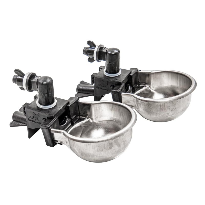 RentACoop Rac Paws by RentACoop DIY Auto-Fill Metal Cup Waterer Kit - Great for Small Animals, Pets, Bunnies, Ferret, Chickens, Hamsters, Guinea Pigs, Rabbits, Chinchillas, Mice, Rats - 2 Pack - Image 1