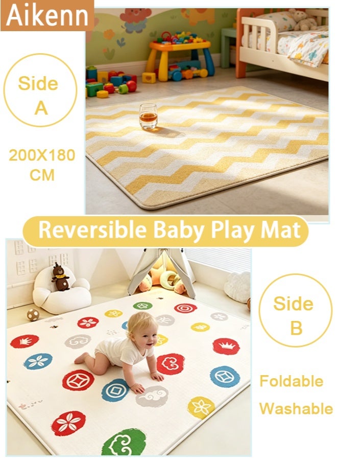 Aikenn Baby Play Mat,Reversible Baby Play Mat Baby Mat For Floor,Foldable Baby Play Mat,Soft Cushioning Foam Play Mats For Babies And Toddlers, Washable Baby Crawling Mat,For Baby To Play On Floor Bedroom Nursery Playroom(200*180*1cm) - Image 1