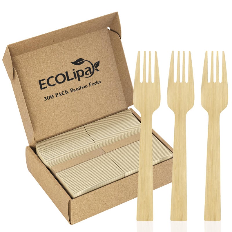 ECOLipak 300 Count Bamboo Forks Disposable  6.7 Inch No Splinters Heavy Duty Bamboo Disposable Compostable Forks for Party  Wedding  Camping  Traveling  Family Dinners  Large Events - Image 1