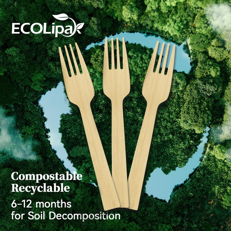 ECOLipak 300 Count Bamboo Forks Disposable  6.7 Inch No Splinters Heavy Duty Bamboo Disposable Compostable Forks for Party  Wedding  Camping  Traveling  Family Dinners  Large Events - Image 4