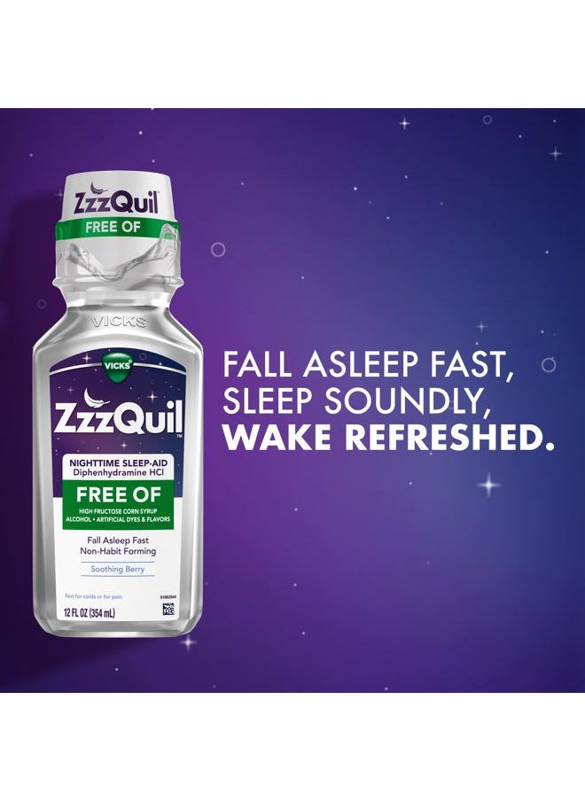 Vicks , Nighttime Sleep Aid Liquid, FREE OF Alcohol & Artificial Dyes, 50 mg Diphenhydramine HCl, No.1 Sleep Aid Brand, Fall Asleep Fast, Non-Habit Forming, Soothing Berry Flavor, 12 FL OZ  - Image 4