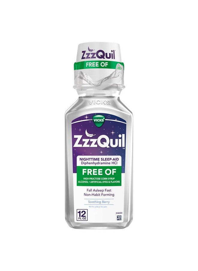 Vicks , Nighttime Sleep Aid Liquid, FREE OF Alcohol & Artificial Dyes, 50 mg Diphenhydramine HCl, No.1 Sleep Aid Brand, Fall Asleep Fast, Non-Habit Forming, Soothing Berry Flavor, 12 FL OZ  - Image 1