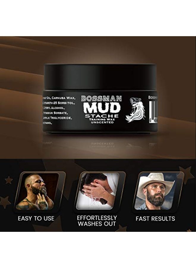bossman - Mudstache Wax Unscented Mustache Wax - Mustach Grooming Care - Strong Hold For Taming, Training And Styling (1Oz) - Image 1