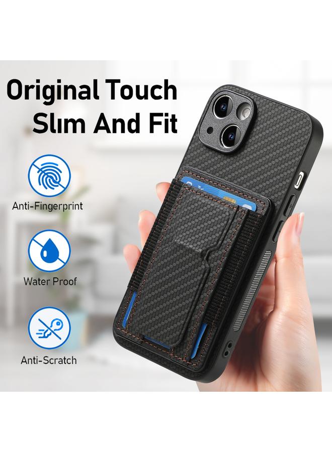 Zaboon Case For iPhone 13 Carbon Fiber Fold Stand Elastic Card Bag Phone Case - Image 5