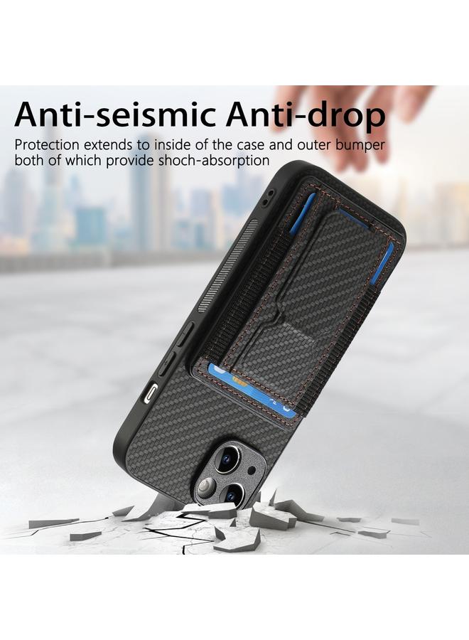 Zaboon Case For iPhone 13 Carbon Fiber Fold Stand Elastic Card Bag Phone Case - Image 3