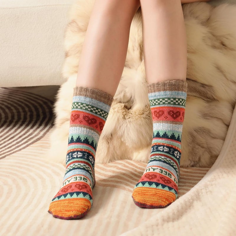 Luckam 5 أزواج من جوارب الصوف، جوارب شتوية للنساء والرجال، جوارب دافئة سميكة ومريحة للطقس البارد - Image 4
