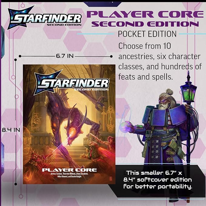 Paizo Starfinder Player Core Pocket Edition - Portable 6.7" x 8.4" Softcover Complete Rulebook, 10 Ancestries, 6 Classes - Tabletop RPG - Image 2