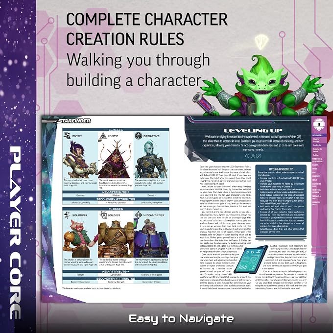 Paizo Starfinder Player Core Pocket Edition - Portable 6.7" x 8.4" Softcover Complete Rulebook, 10 Ancestries, 6 Classes - Tabletop RPG - Image 3