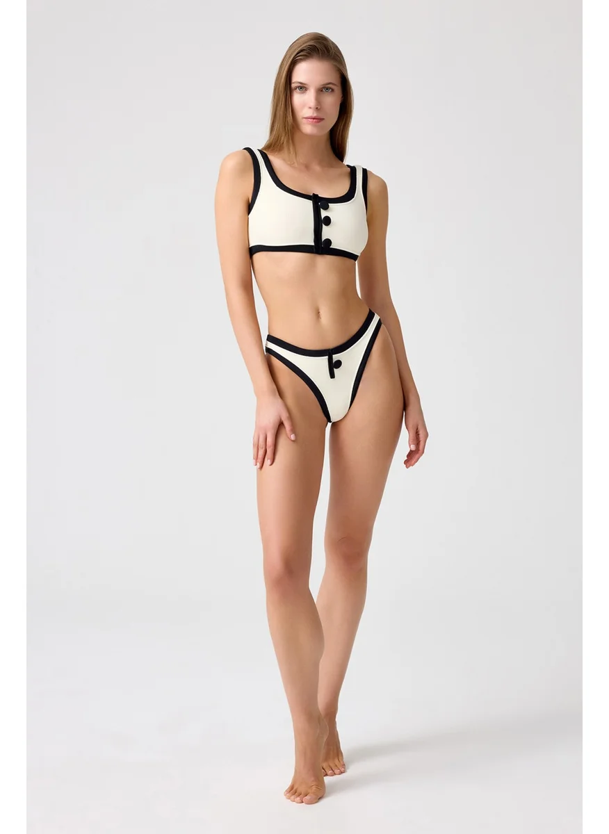 Los Ojos x Melodi Cream-Black Brazilian Model Bikini Bottom Vintage Bottom