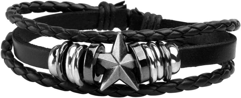 Mafnee Store Manfnee 6-12PCS Braided Faux Leather Bracelet Punk Cuff Wrap Bracelets for Men Women Adjustable - Image 4