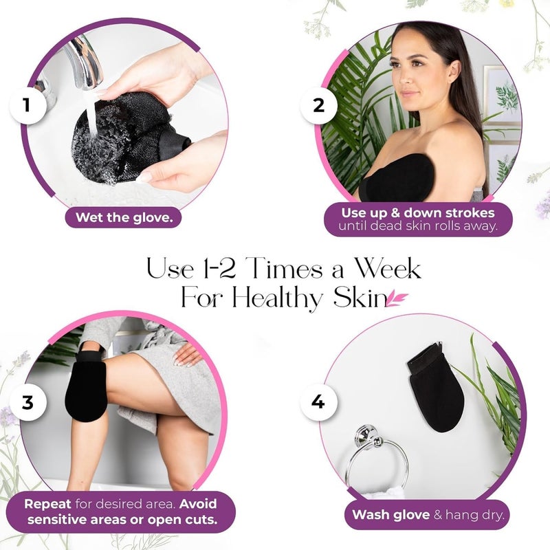 click2shop Double-Layered Exfoliating Body Glove for Smooth, Radiant Skin - Ideal for Dead Skin and Tan Removal (Black) - Image 3