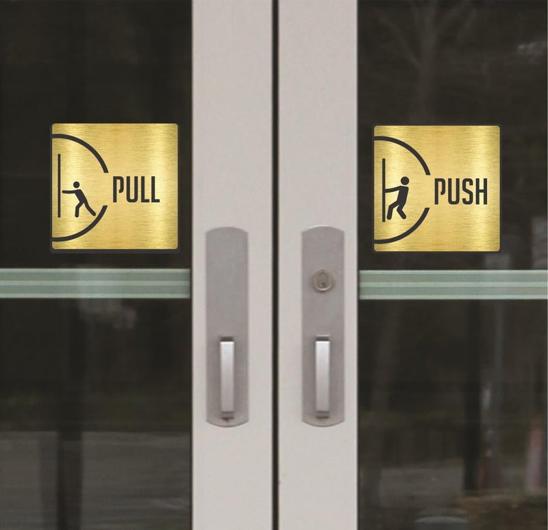 creatick studio Gold Metal finish Push Pull Stickers For Glass Door, Wooden SURFACE | Self Adhesive Metal looks Sticker | Push and Pull Stickers for Hospital Malls Office 1 set (2pcs) - Image 3