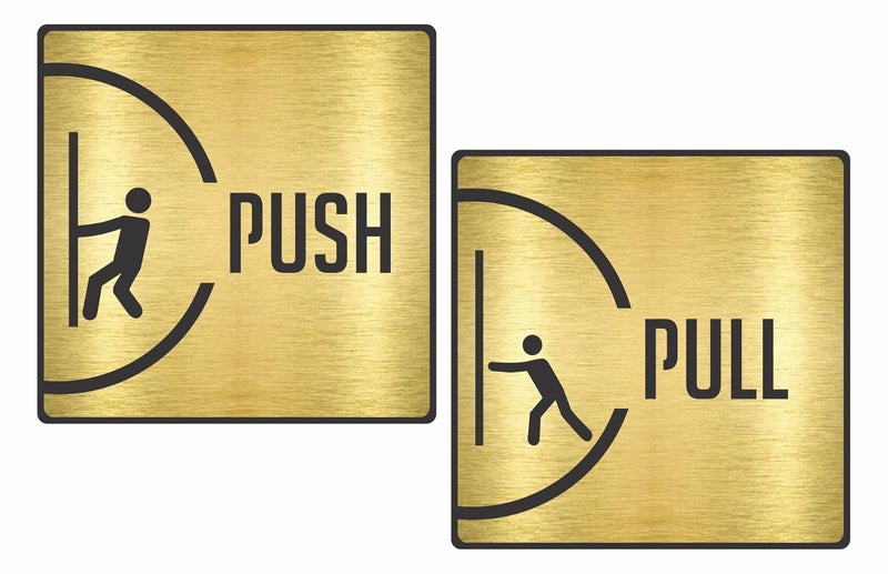 creatick studio Gold Metal finish Push Pull Stickers For Glass Door, Wooden SURFACE | Self Adhesive Metal looks Sticker | Push and Pull Stickers for Hospital Malls Office 1 set (2pcs) - Image 1