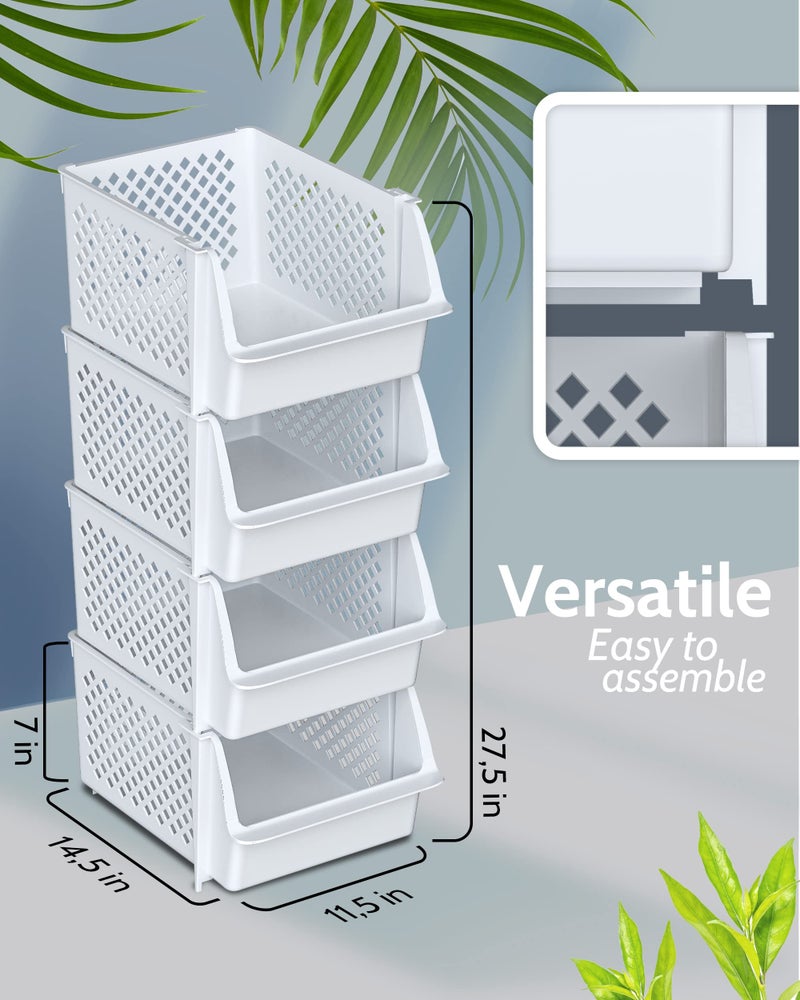 Skywin TidyFriend Stackable Storage Bins for Pantry, 4 Pack Stackable Bins For Organizing Food, Kitchen, and Bathroom Essentials (White) - Image 3