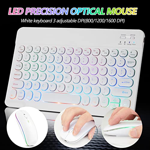 Guiheng Ultra-Slim Lightweight Bluetooth Keyboard and Mouse Portable Mini Wireless Keyboard Rechargeable 7-Color Backlit for Apple iPad iPhone,Tablet iPhone Smartphone iOS Android Windows,Round Keys White - Image 4