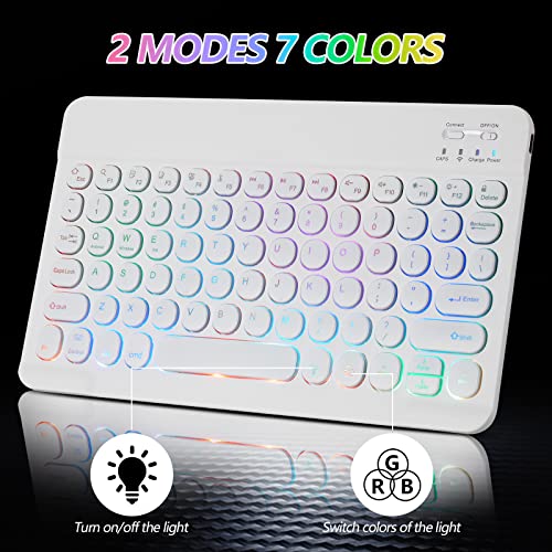 Guiheng Ultra-Slim Lightweight Bluetooth Keyboard and Mouse Portable Mini Wireless Keyboard Rechargeable 7-Color Backlit for Apple iPad iPhone,Tablet iPhone Smartphone iOS Android Windows,Round Keys White - Image 3