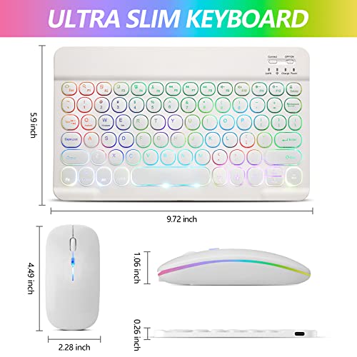 Guiheng Ultra-Slim Lightweight Bluetooth Keyboard and Mouse Portable Mini Wireless Keyboard Rechargeable 7-Color Backlit for Apple iPad iPhone,Tablet iPhone Smartphone iOS Android Windows,Round Keys White - Image 5