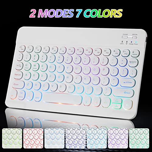 Guiheng Ultra-Slim Lightweight Bluetooth Keyboard and Mouse Portable Mini Wireless Keyboard Rechargeable 7-Color Backlit for Apple iPad iPhone,Tablet iPhone Smartphone iOS Android Windows,Round Keys White - Image 2