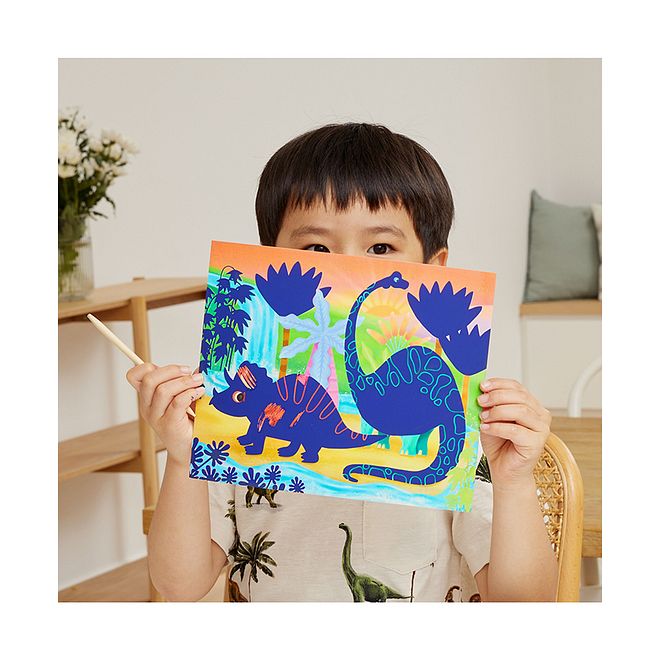 Tiger Tribe Scratch Art Dinosaurs - Vibrant Creative Play for Ages 5 , Wooden Tool Included, 20.5x3x23.5cm - Image 4
