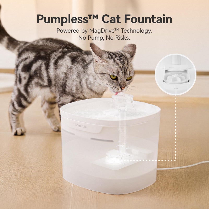 Cheerble Pumpless Cat Water Fountain, 2L/67oz Automatic Pet Fountain, Elfin E1 Lite Cat Fountain for Drinking, MagDriveâ„¢ Technology, Continuous Flow Mode, BPA-Free (White, E1 Lite) - Image 2