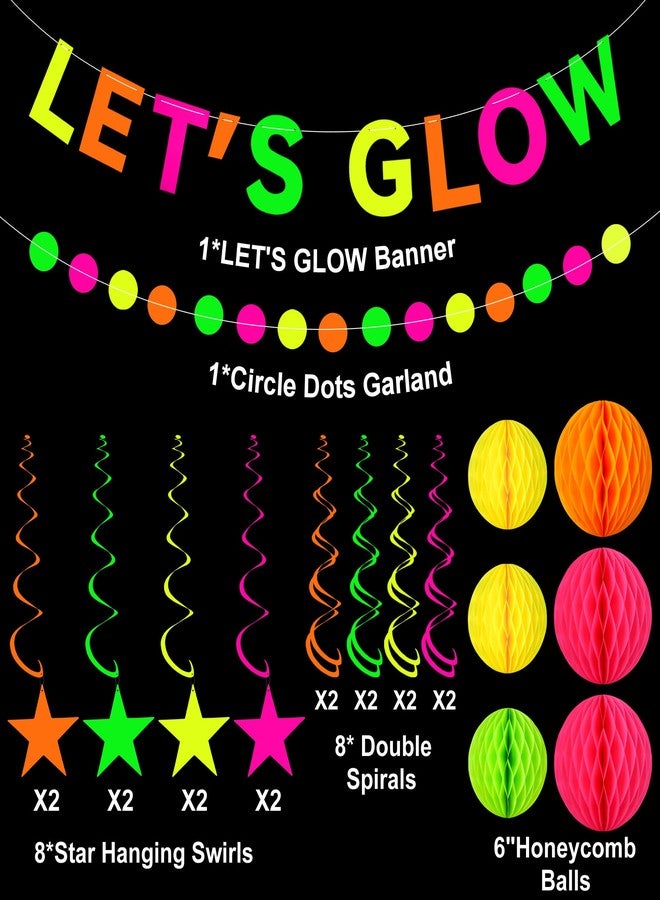 Maniaacer Neon Party Supplies includes Let's Glow Banner Star Hanging Swirls Circle Dot Garland Glow in The Dark Party Hanging Decorations for Birthday Black Light Party Decorations - Image 3