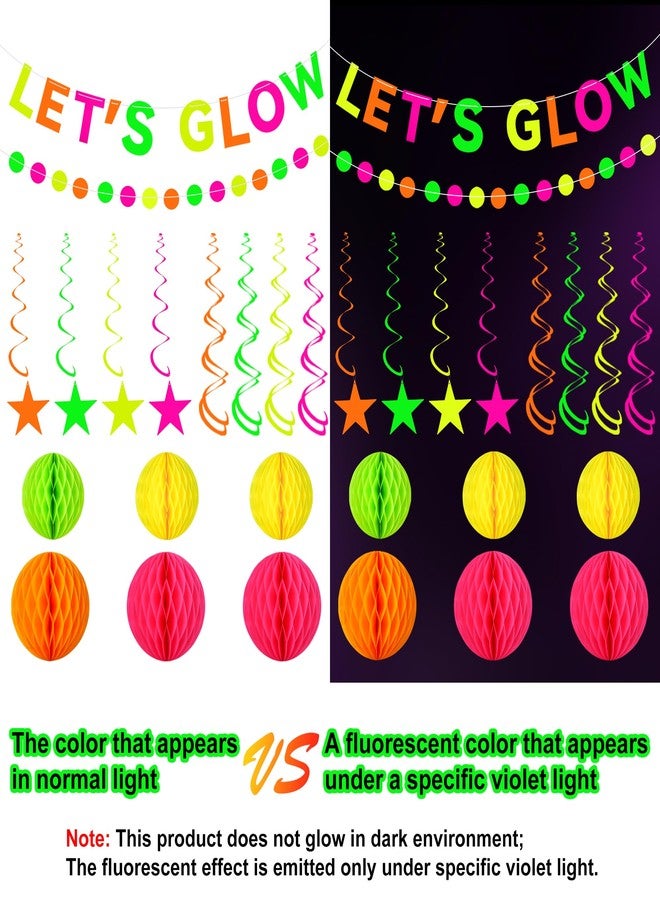 Maniaacer Neon Party Supplies includes Let's Glow Banner Star Hanging Swirls Circle Dot Garland Glow in The Dark Party Hanging Decorations for Birthday Black Light Party Decorations - Image 4
