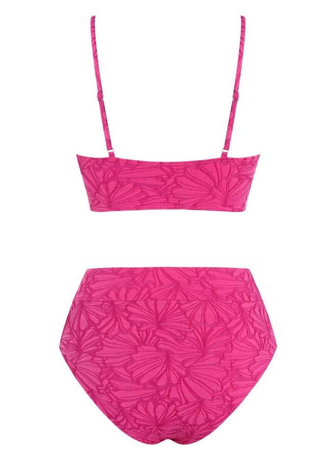 ZAFUL Bikini Sets for Women String 2 Piece Swimsuits High Waisted Bathing Suit V Neck Cut Out Swimwear, Fuchsia Red, L - Image 5