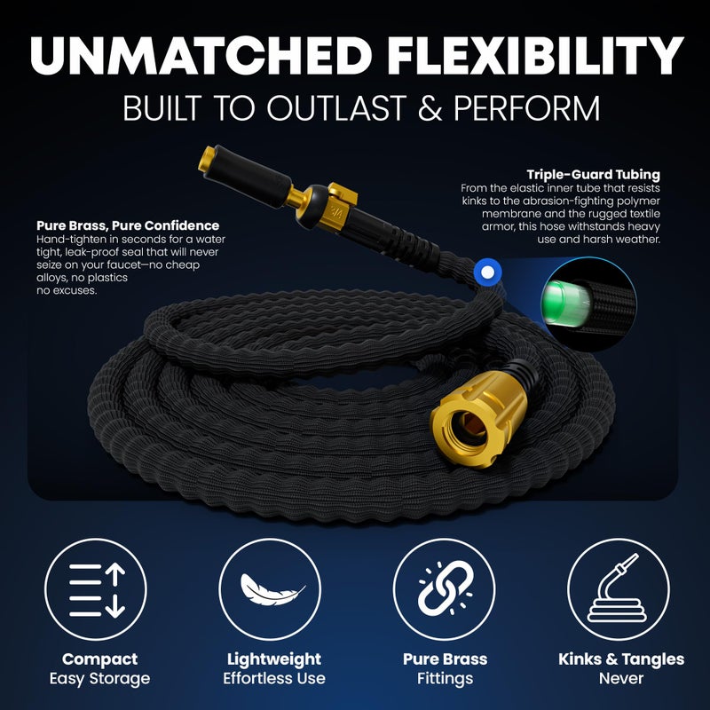 TITAN Flexible Garden Hose 100FT â€“ Ultra Lightweight, Heavy Duty Water Hose with Brass Fittings & Jet Nozzle â€“ Kink-Free, Non-Expanding, Durable Fabric Hose for Yard, Lawn, Car Wash, Outdoor Use - Image 4