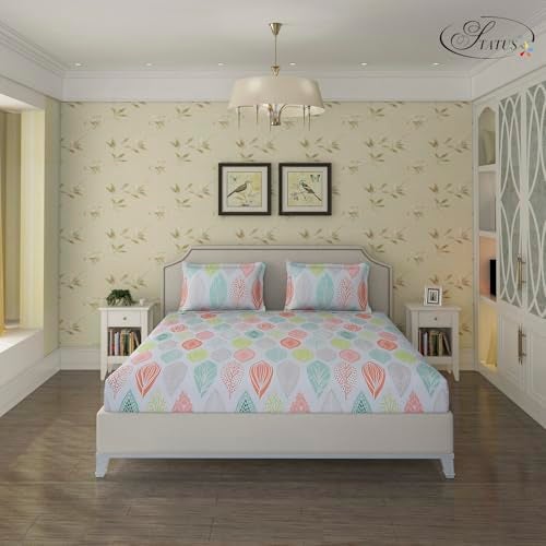 Status Contract Spring Premium Collection Cotton Rich Double Bedsheet with 2 Pillow Covers for Bed Room, Home, Hotel-120 GSM (Floral) - Image 1