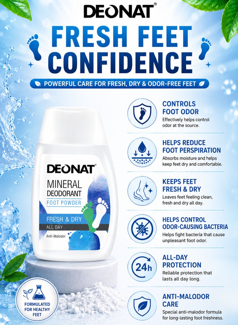 DEONAT Pack of 3 DEONAT Mineral Deodorant Foot Powder 50g Each Family Value Pack Anti-Malodor Foot Powder Helps Control Odor Causing Bacteria Reduce Foot Perspiration Keep Feet Fresh Dry and Comfortable All Day - Image 2