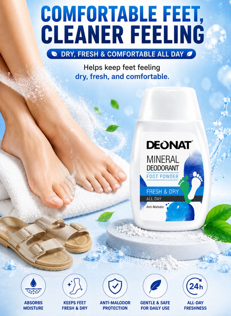 DEONAT Pack of 3 DEONAT Mineral Deodorant Foot Powder 50g Each Family Value Pack Anti-Malodor Foot Powder Helps Control Odor Causing Bacteria Reduce Foot Perspiration Keep Feet Fresh Dry and Comfortable All Day - Image 4
