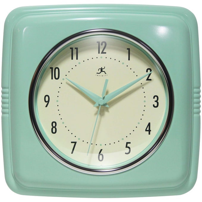 SQUARE RETRO WALL CLOCK PASTEL GREEN 925