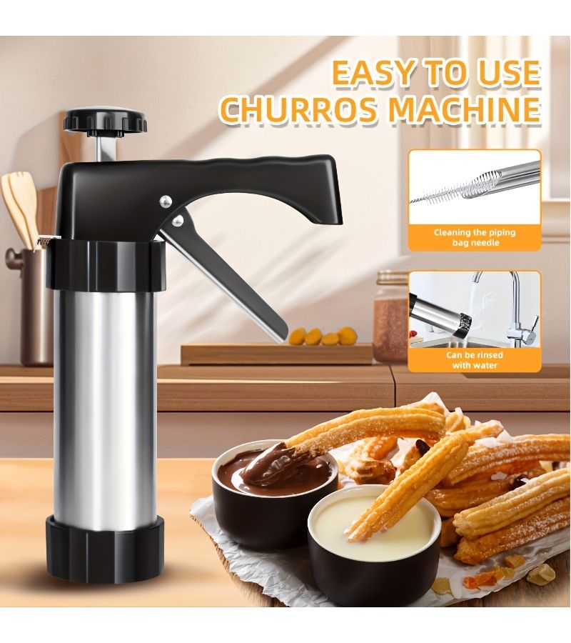 Spanish Churro Maker 3 Pieces Churrin Fruit Machine Stainless Steel Easy To Use And Clean Includes Free Cleaning Brush - Image 1