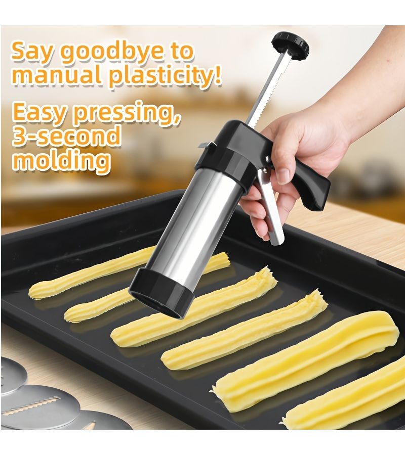 Spanish Churro Maker 3 Pieces Churrin Fruit Machine Stainless Steel Easy To Use And Clean Includes Free Cleaning Brush - Image 5