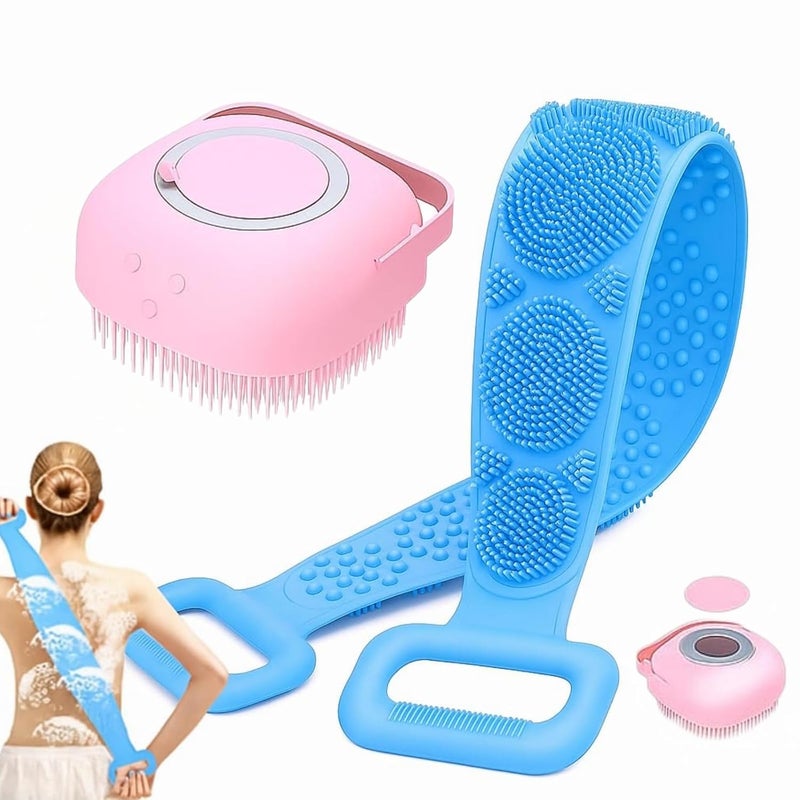 FIGMENT Soft Silicone Bath Body Brush For Men and Women, Deep Nourishing Cleansing, Exfoliation, Dirt Removal, BPA-Free, Back Scrubber, Lather Boosting Bristle, No-Slip Grip, Multicolor (Combo, 2 Pcs) - Image 1