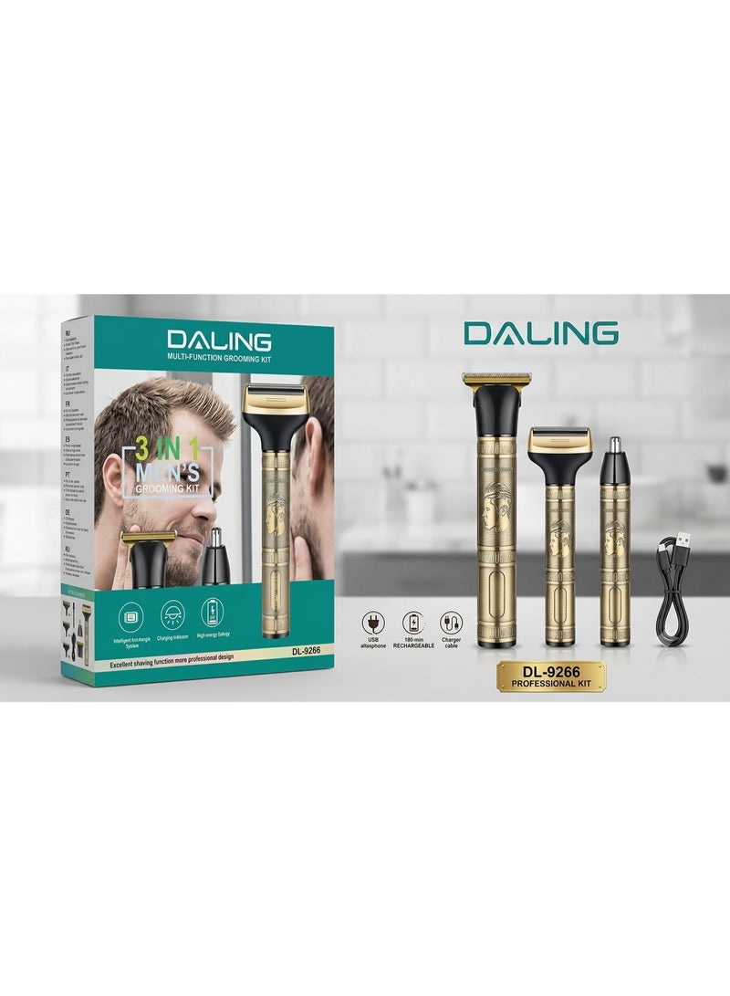 Daling DL-9266 3-in-1 Rechargeable Multi-Function Grooming Kit for Men - Gold - Image 3